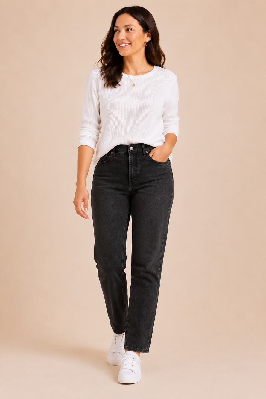 H&M Women’s Black Straight Leg Jeans Minimalist Capsule Wardrobe Size 10